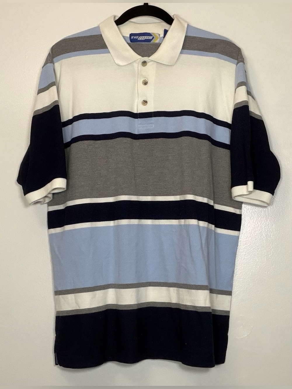 Y2K Men's Striped Polo Shirt in Light Blue, White & Gray